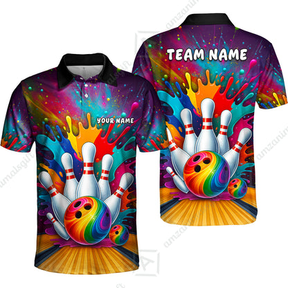 Custom Color Splash Bowling Team Jerseys Polo Shirts, Strike Bowling uniforms, Strike Bowling Personalized Name And Team Name