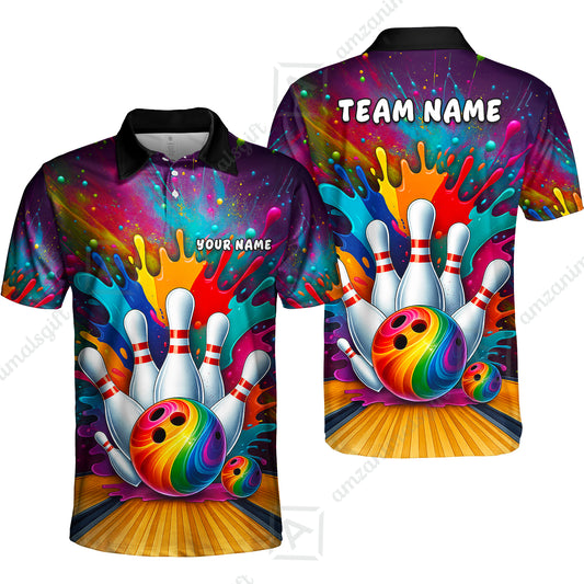 Custom Color Splash Bowling Team Jerseys Polo Shirts, Strike Bowling uniforms, Strike Bowling Personalized Name And Team Name