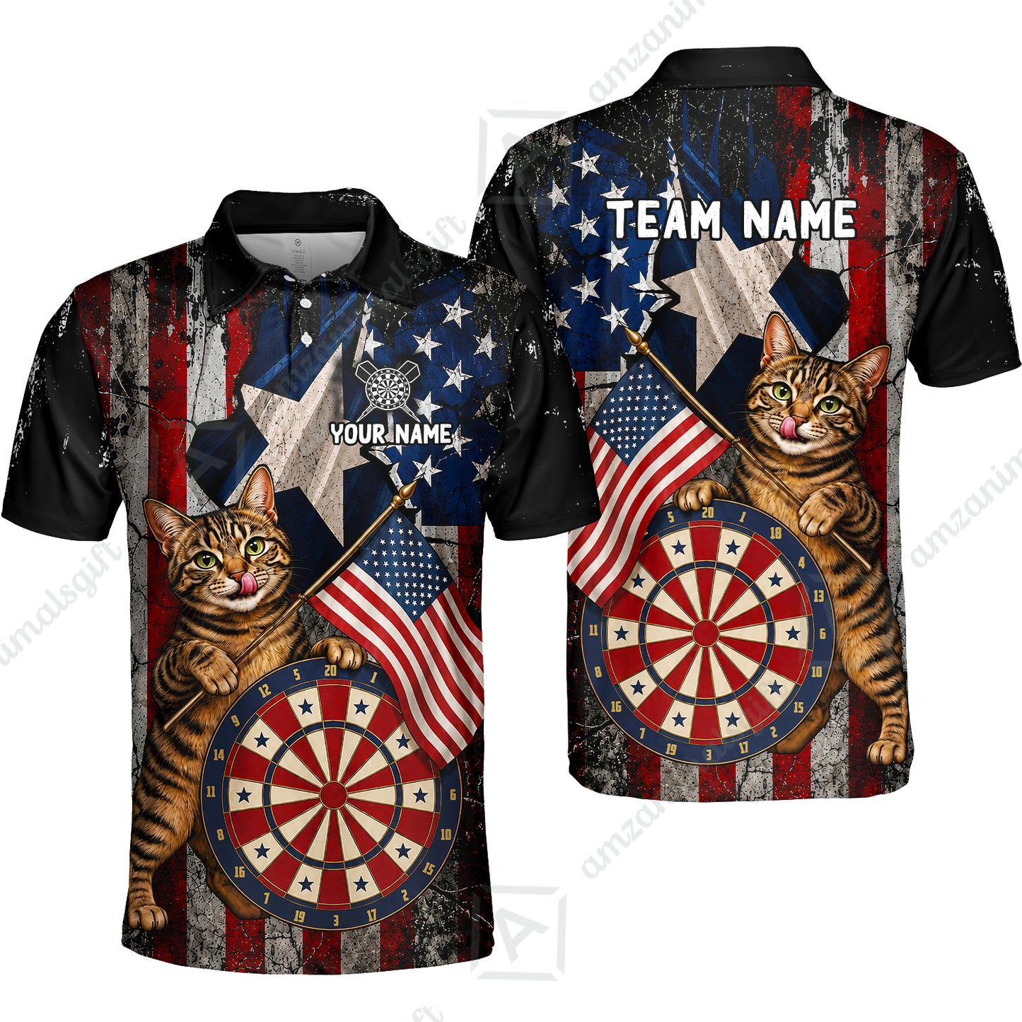 Custom Dart Jersey Team Shirt For Players, American Flag and Alley Cats, Personalize Name and Team Name