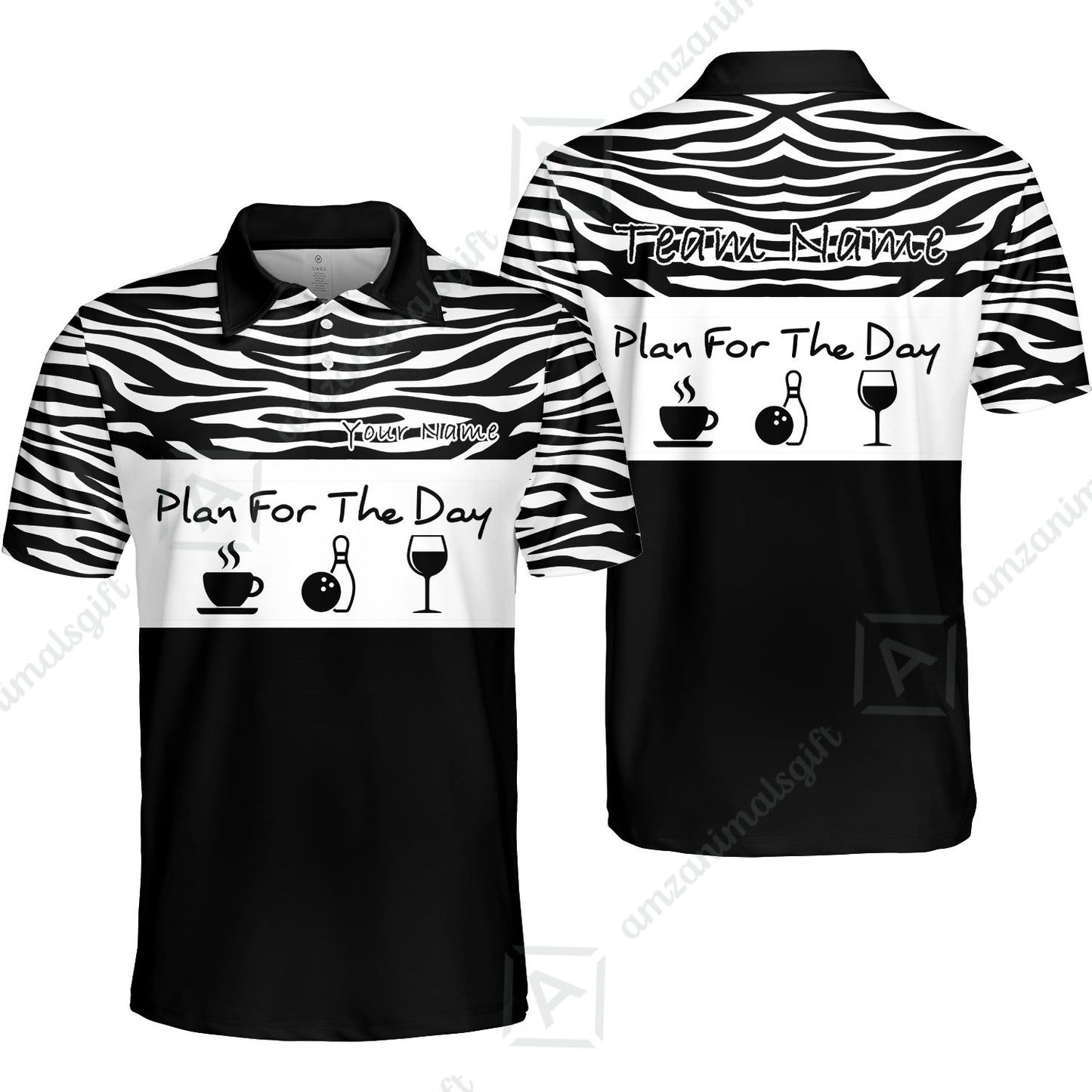 Custom Bowling Jersey Polo Shirt, Plan For The Day Zebra Pattern, Custom Bowling Jersey Team Shirt For Players With Name & Team Name