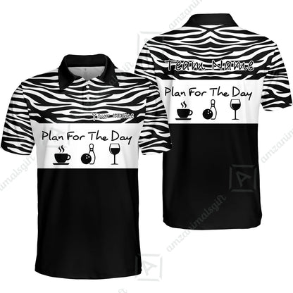 Custom Bowling Jersey Polo Shirt, Plan For The Day Zebra Pattern, Custom Bowling Jersey Team Shirt For Players With Name & Team Name