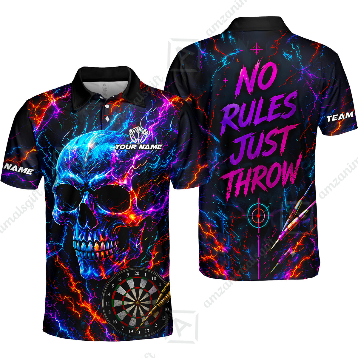 Customized Neon Skull - No Rules Just Throw Darts Jersey, Personalized Name And Team Name For Players
