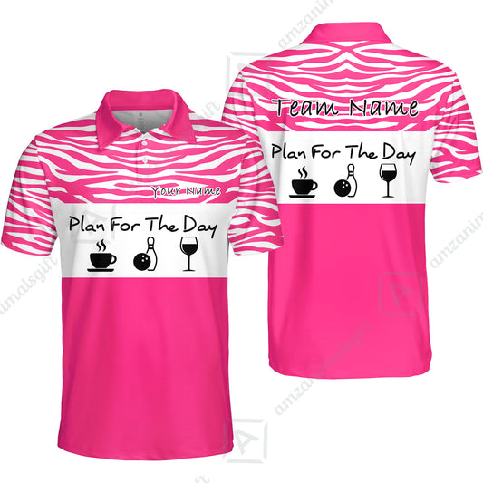 Custom Bowling Jersey Polo Shirt, Plan For The Day Zebra Pattern, Custom Bowling Jersey Team Shirt For Players With Name & Team Name
