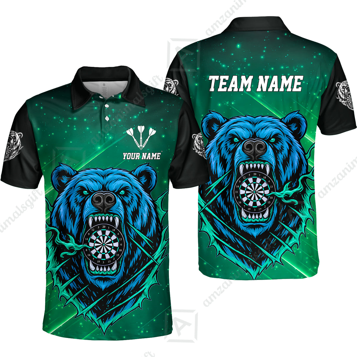 Custom Darts Team Jersey, Personalized Furious Bear Dart Polo Shirt for Players with Name & Team Name