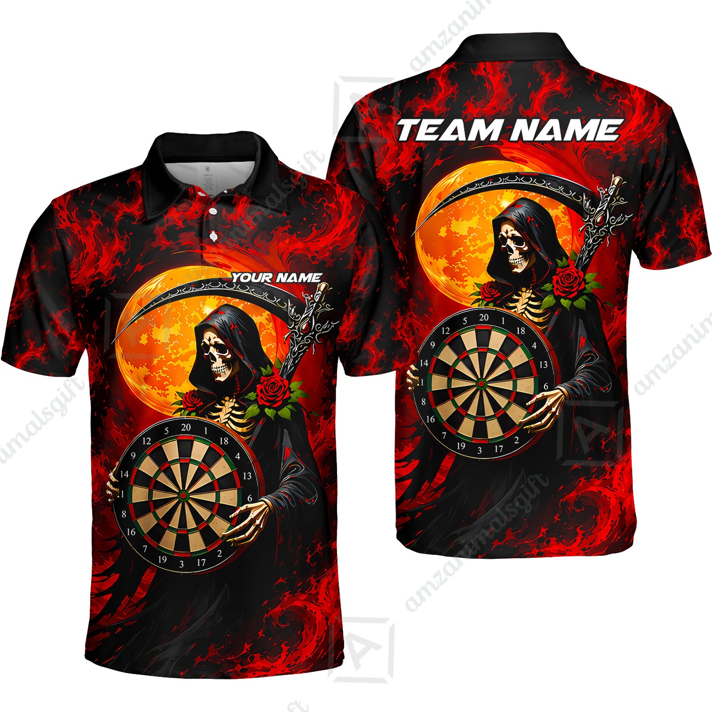 Customized Grim Reaper Holding Dartboard In Moonlight Halloween Darts Jersey, Personalized Name And Team Name For Players