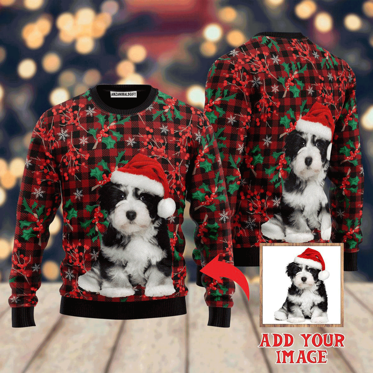 Custom Funny Pet Face On Red Fancy Xmas Custom Sweater, Ugly Sweater For Men & Women, Perfect Outfit For Christmas New Year Autumn Winter