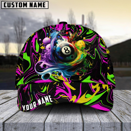 Customized Billiard Cap, Billiard Pool Ball 8 Graffiti Paint Splash Personalized Name 3D Hats, Best Billiard Pool Hat For Billiard Players