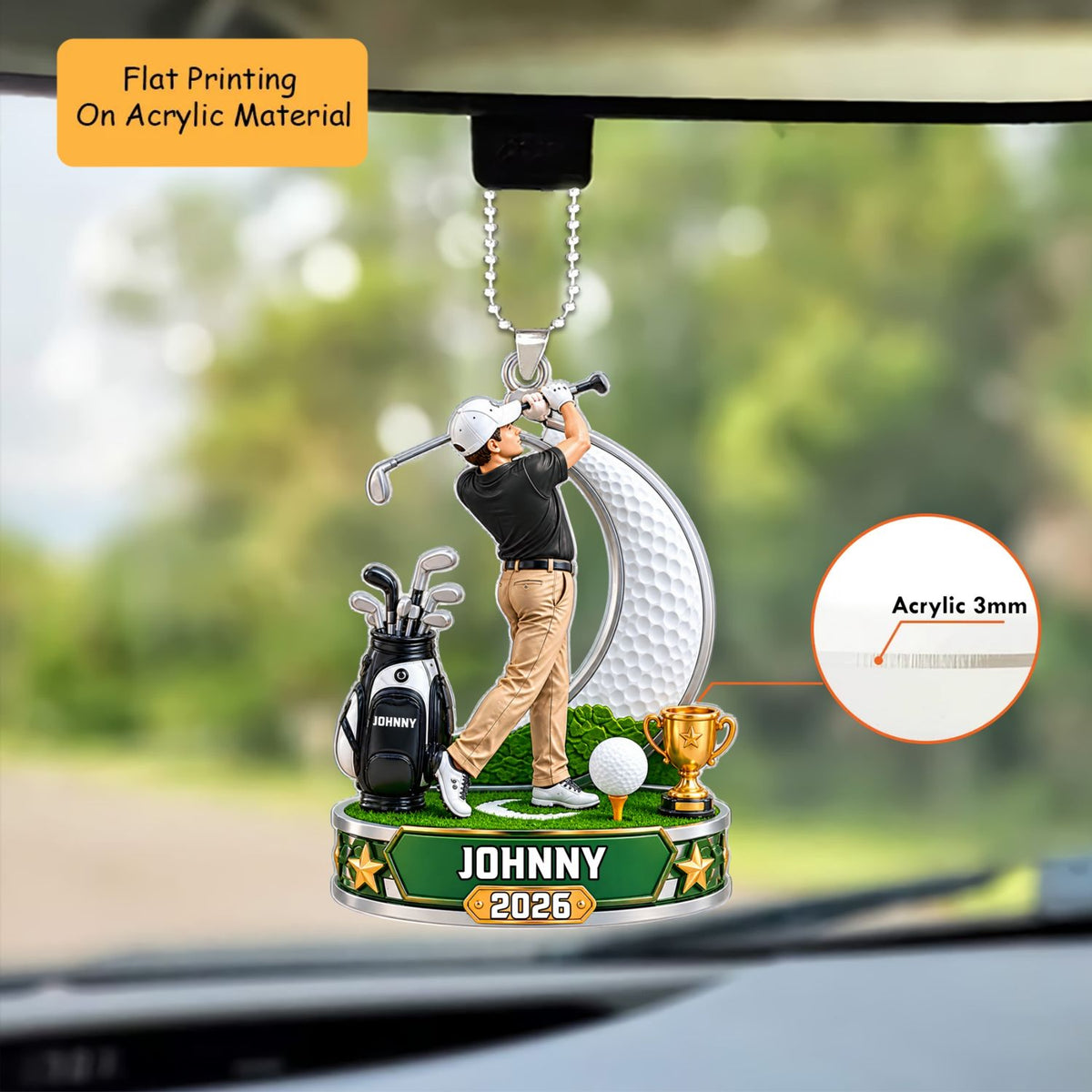 Personalized Golf Christmas Flat Printed Acrylic Ornament, Golf Tournament, Custom Ornament Christmas Gift, Keychain Golf, Car Ornament Golf