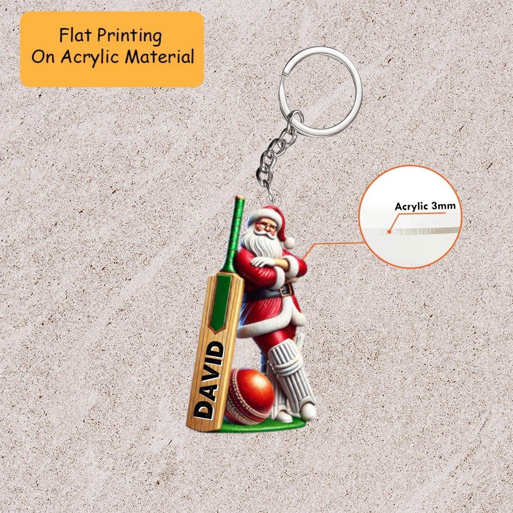 Personalized Cricket Christmas Ornament, Christmas Cricket Ball Santa, Custom Ornament Christmas Gift, Keychain Cricket, Car Ornament Cricket