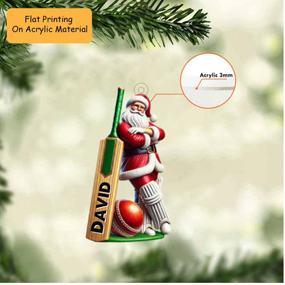Personalized Cricket Christmas Ornament, Christmas Cricket Ball Santa, Custom Ornament Christmas Gift, Keychain Cricket, Car Ornament Cricket