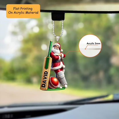 Personalized Cricket Christmas Ornament, Christmas Cricket Ball Santa, Custom Ornament Christmas Gift, Keychain Cricket, Car Ornament Cricket