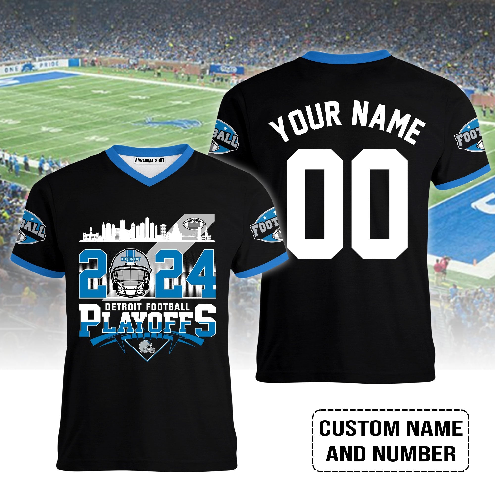 Detroit Football 2023-2024 Playoffs Custom Name V-neck, Detroit Game Day V-neck, Playoffs Shirts For Detroit Football Fans