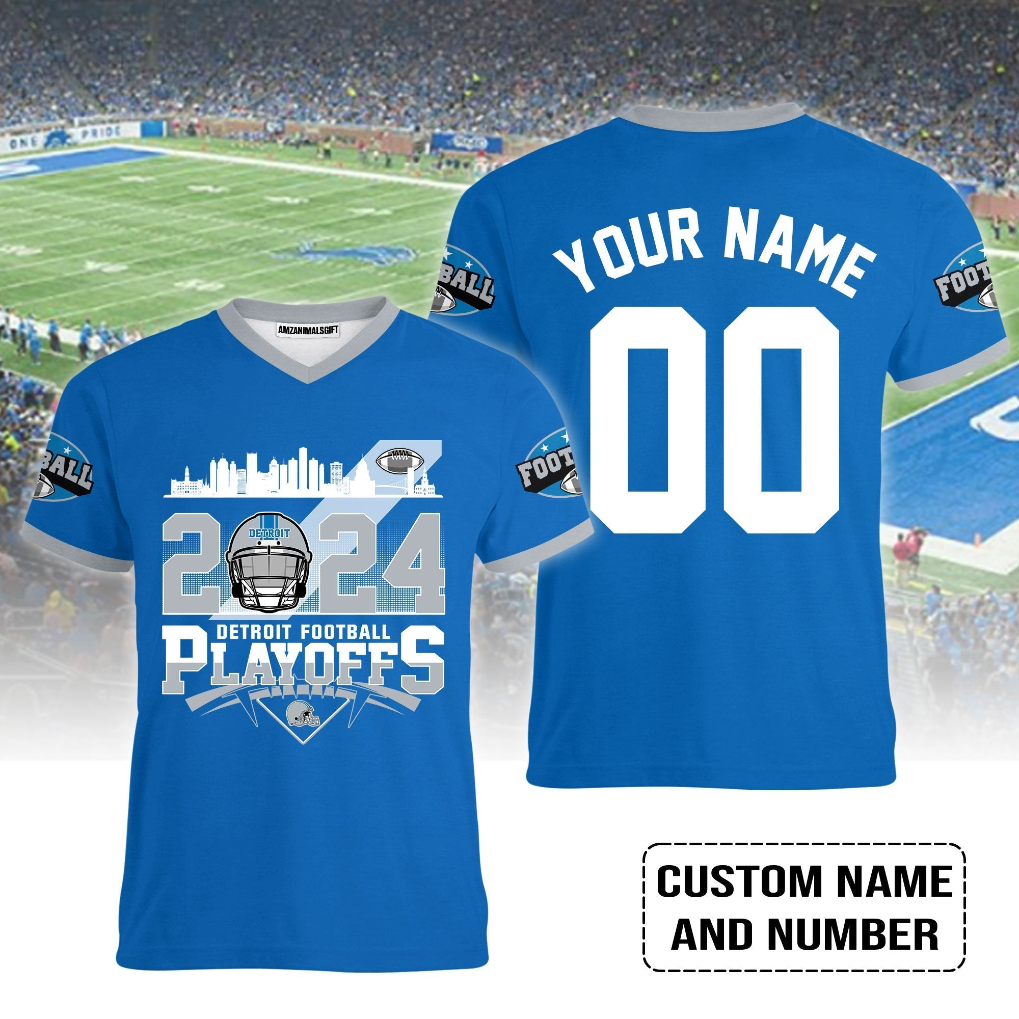 Detroit Football 2023-2024 Playoffs Custom V-neck, Detroit Game Day V-neck, Playoffs Shirts For Detroit Football Fans