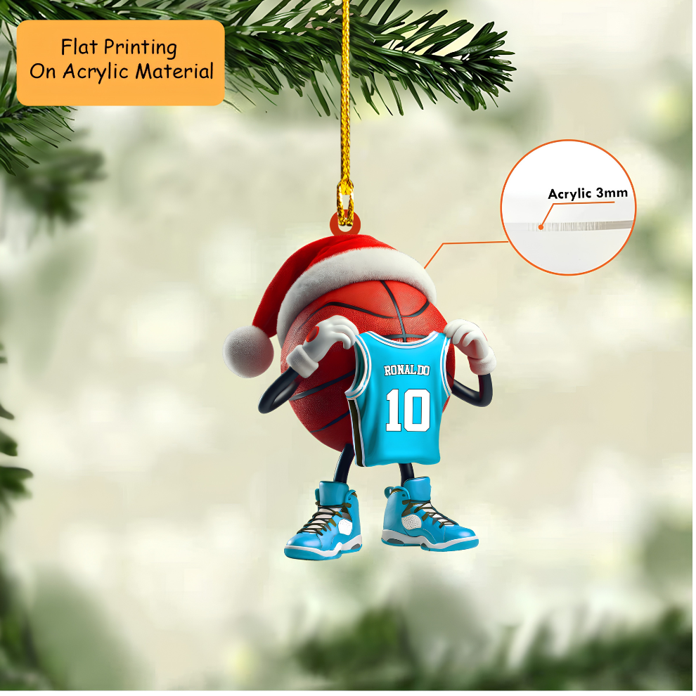 Personalized Basketball Christmas Ornament, Mascot Holding Jersey, Custom Ornament Christmas Gift, Keychain Basketball, Car Ornament Basketball