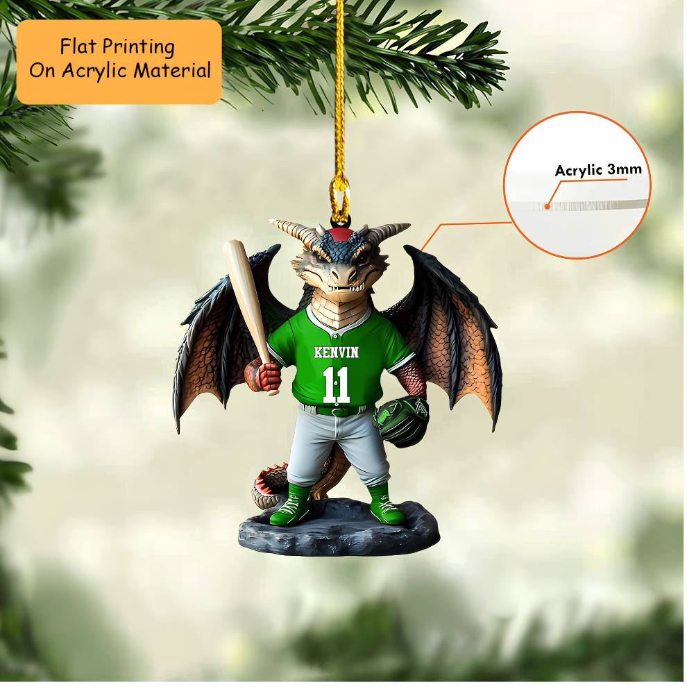 Personalized Baseball Christmas Ornament, Dark Fantasy Dragon Batter, Custom Ornament Christmas Gift, KeychainBaseball, Car Ornament Baseball