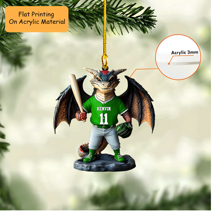 Personalized Baseball Christmas Ornament, Dark Fantasy Dragon Batter, Custom Ornament Christmas Gift, KeychainBaseball, Car Ornament Baseball