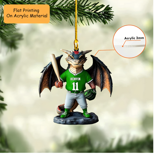 Personalized Baseball Christmas Ornament, Dark Fantasy Dragon Batter, Custom Ornament Christmas Gift, KeychainBaseball, Car Ornament Baseball