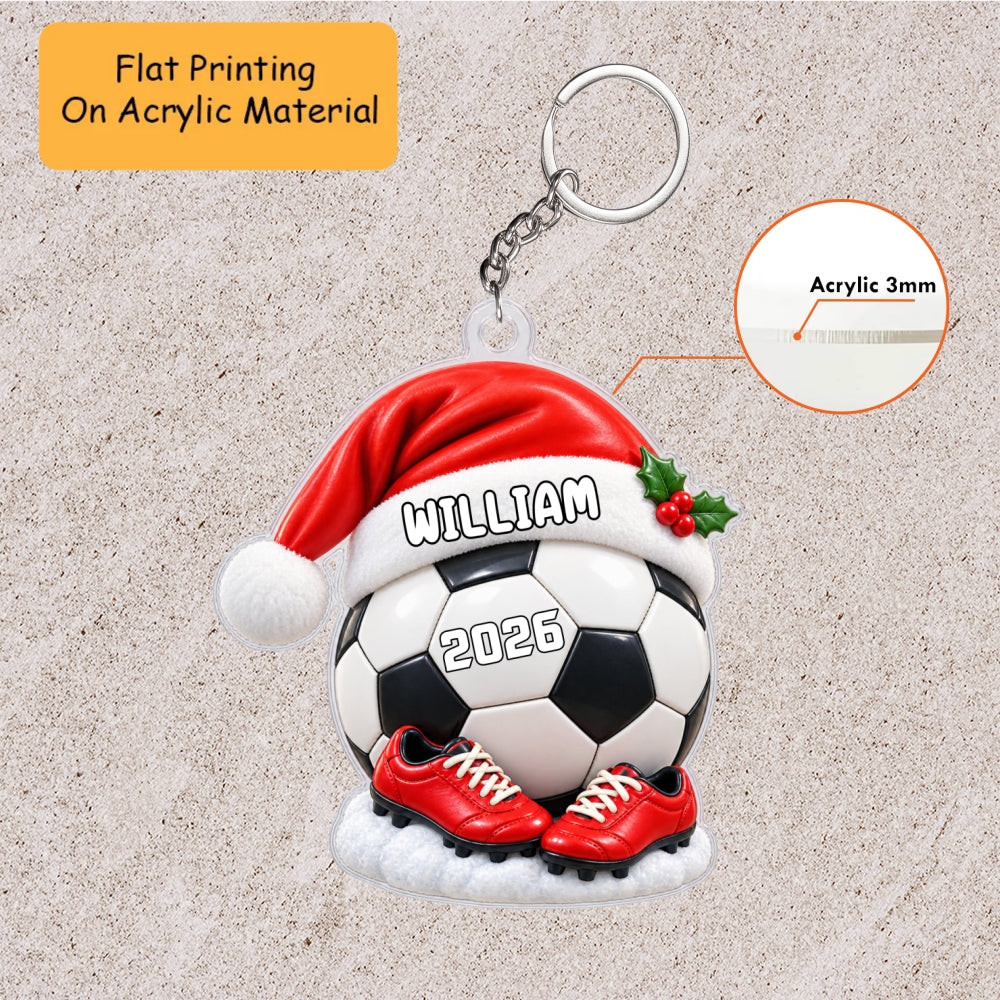 Personalized Soccer Christmas Flat Printed Acrylic Ornament, Soccer Ball And Shoes, Custom Ornament Christmas Gift, Keychain Soccer, Car Ornament Soccer