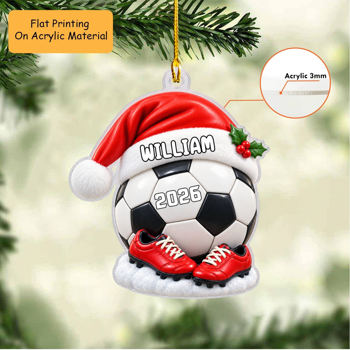 Personalized Soccer Christmas Flat Printed Acrylic Ornament, Soccer Ball And Shoes, Custom Ornament Christmas Gift, Keychain Soccer, Car Ornament Soccer
