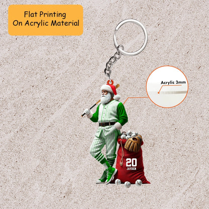 Personalized Baseball Christmas Ornament, Pinstripe Santa With Baseball Sack, Custom Ornament Christmas Gift, Keychain Bowling, Car Ornament Bowling