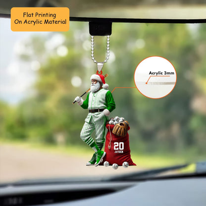 Personalized Baseball Christmas Ornament, Pinstripe Santa With Baseball Sack, Custom Ornament Christmas Gift, Keychain Bowling, Car Ornament Bowling