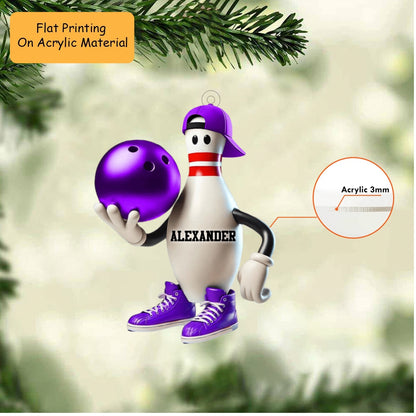 Personalized Christmas Bowling Ornament, Cartoon Bowling Pin With Ball, Custom Ornament Christmas Gift, Keychain Bowling Christmas, Car Ornament Bowling Christmas