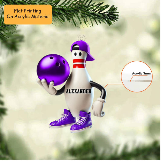 Personalized Christmas Bowling Ornament, Cartoon Bowling Pin With Ball, Custom Ornament Christmas Gift, Keychain Bowling Christmas, Car Ornament Bowling Christmas