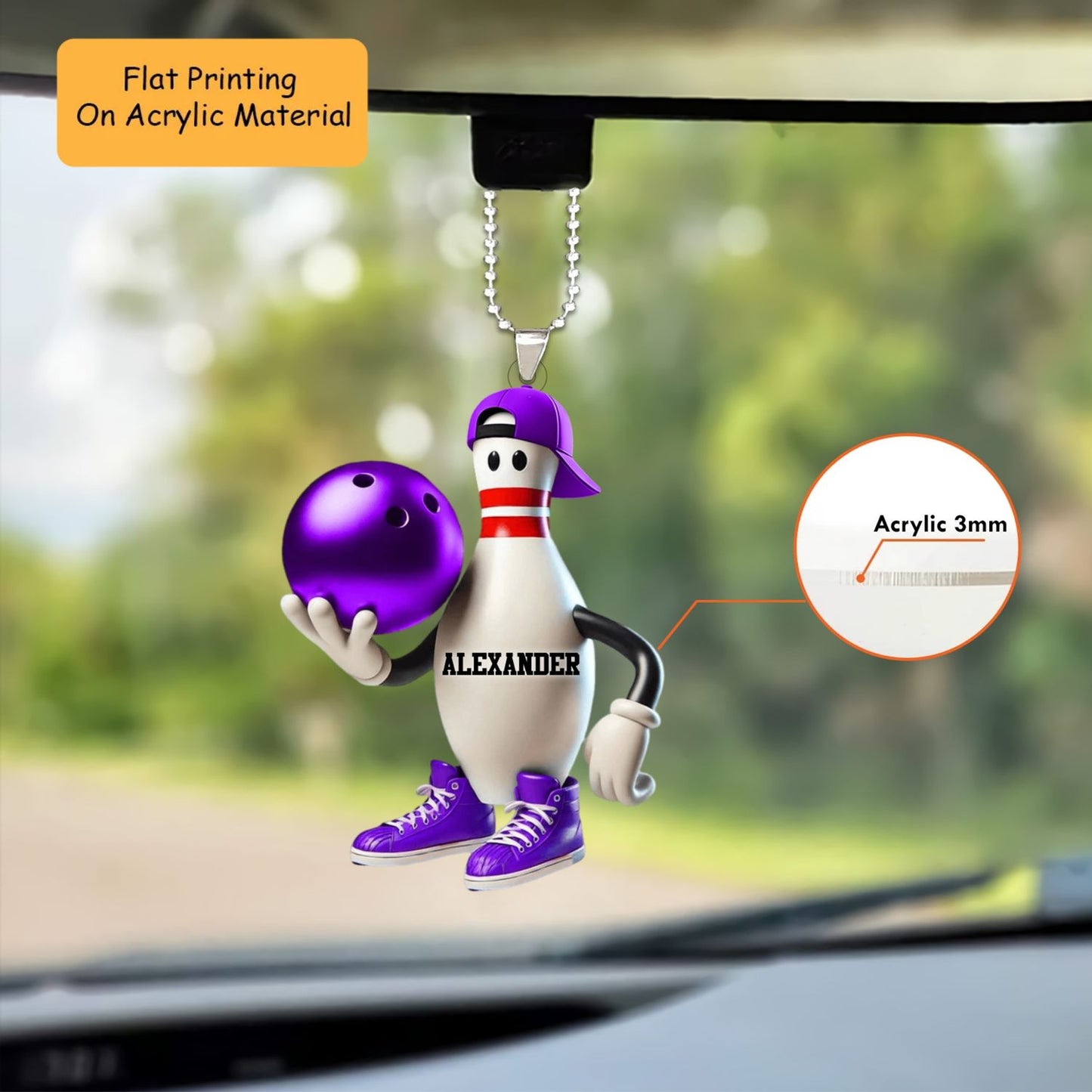Personalized Christmas Bowling Ornament, Cartoon Bowling Pin With Ball, Custom Ornament Christmas Gift, Keychain Bowling Christmas, Car Ornament Bowling Christmas