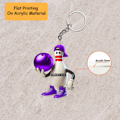 Personalized Christmas Bowling Ornament, Cartoon Bowling Pin With Ball, Custom Ornament Christmas Gift, Keychain Bowling Christmas, Car Ornament Bowling Christmas