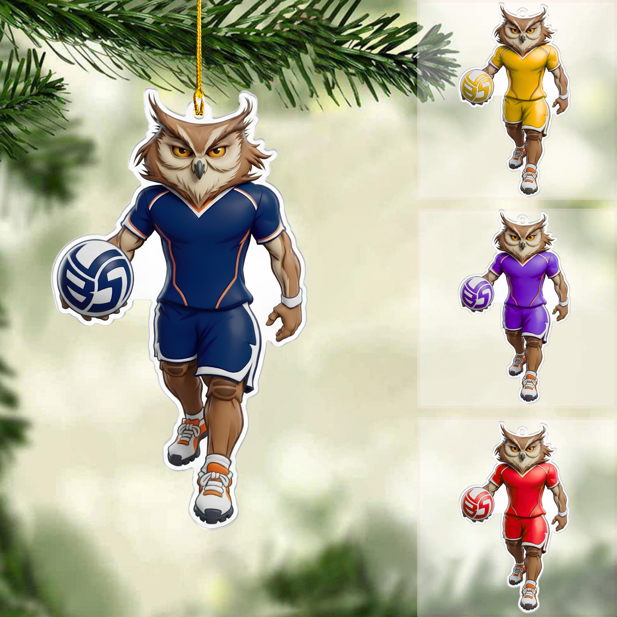 Personalized Volleyball Christmas Ornament, Owl Player, Custom Ornament Christmas Gift, Keychain Volleyball, Car Ornament Volleyball