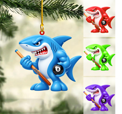 Personalized Pool Shark Christmas Ornament, Muscular Shark Holding Cue And 8 Ball, Custom Ornament Christmas Gift, Keychain Billiards, Car Ornament Billiards