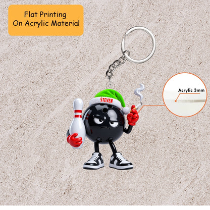 Personalized Badass Bowler Christmas Ornament, Grumpy Black Ball Smoking Cigarette, Custom Ornament Christmas Gift, Keychain Bowling, Car Ornament Bowling