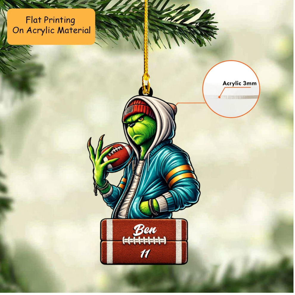 Personalized American Football Ornament, Rugby Grinch Man, Custom Ornament Gift, Keychain American Football, Car Ornament American Football