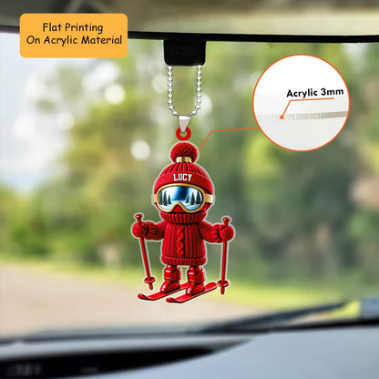 Personalized Skiing Christmas Ornament, Knit Texture Skier Mascot, Custom Ornament Christmas Gift, Keychain Skiing, Car Ornament Skiing