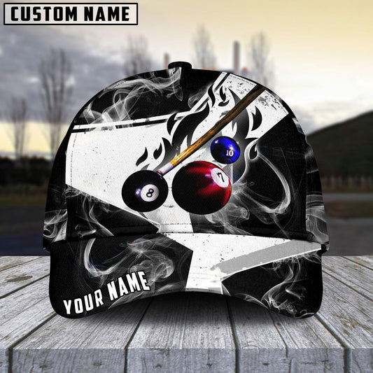 Customized Billiard Cap, Billiard Pool Ball 8 Dark Flame Stroke Personalized Name 3D Hats, Best Billiard Pool Hat For Billiard Players (7 Colors)