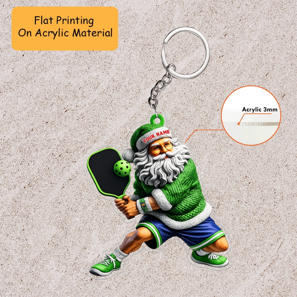 Personalized Santa Claus Playing Pickleball Christmas Ornament, Custom Bowling Christmas Gift, Keychain Bowling, Car Ornament Bowling