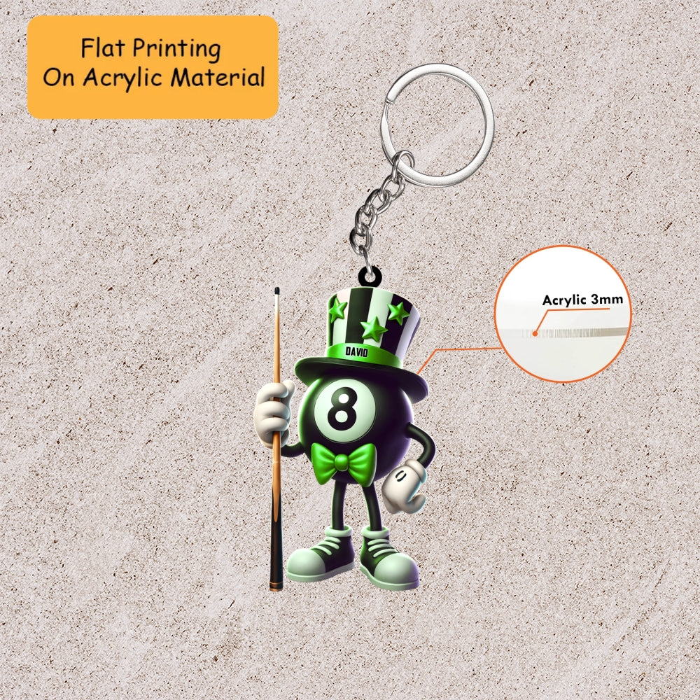 Personalized Billiards Christmas Ornament, Dapper Ball Top Hat Mascot, Custom Ornament Christmas Gift, Keychain Bowling, Car Ornament Bowling