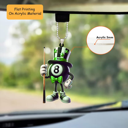 Personalized Billiards Christmas Ornament, Dapper Ball Top Hat Mascot, Custom Ornament Christmas Gift, Keychain Bowling, Car Ornament Bowling