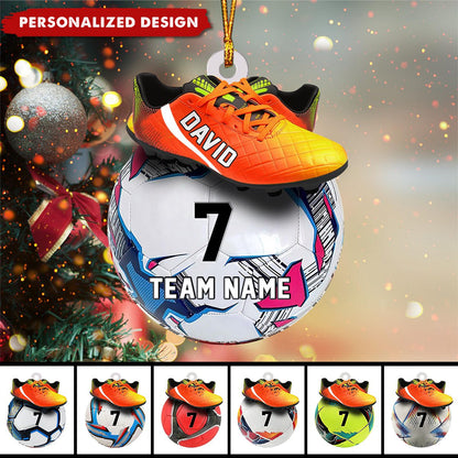 Personalized Ball And Shoes Soccer Flat Acrylic Ornament, Christmas Ornament Gifts For Son, Grandson, Soccer Players