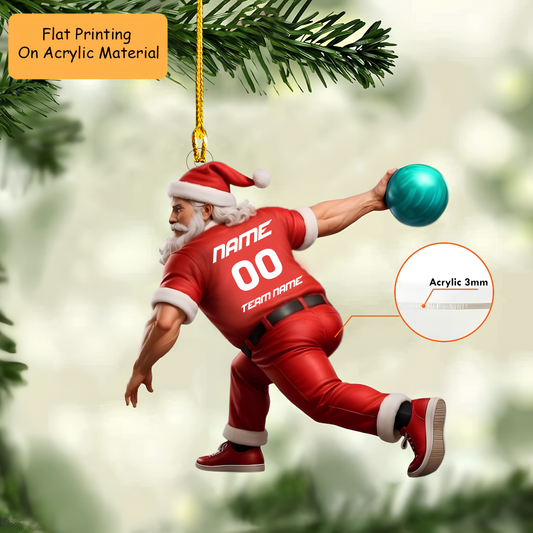 Personalized Santa Bowling Ornament, Bowling Christmas Keychain, Car Ornament, Christmas Ornament Gifts
