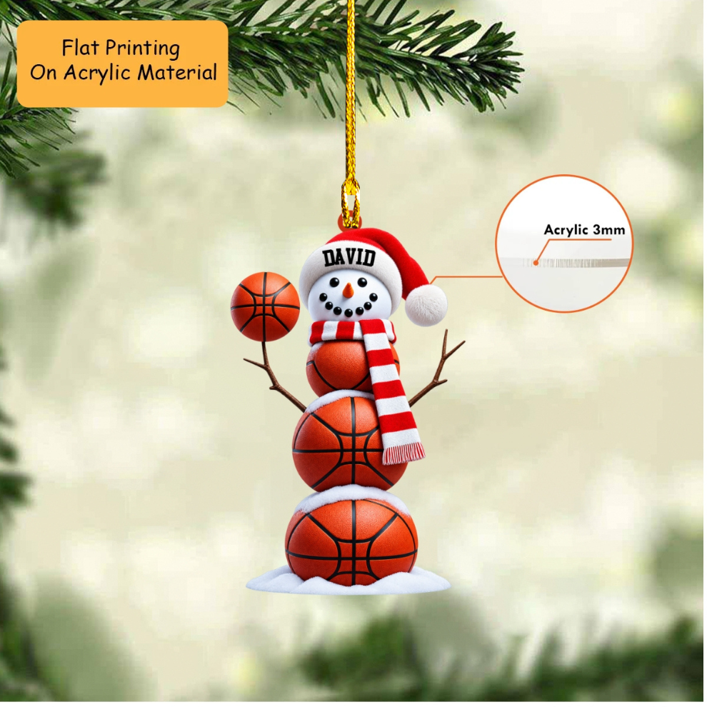 Personalized Basketball Christmas Ornament, Basketball Snowman Christmas, Custom Ornament Christmas Gift, Keychain Basketball, Car Ornament Basketball