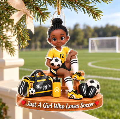Personalized Soccer Girl Christmas Ornament, Just A Girl Who Loves Soccer Gear Setup, Custom Ornament Christmas Gift, Keychain Soccer, Car Ornament Soccer