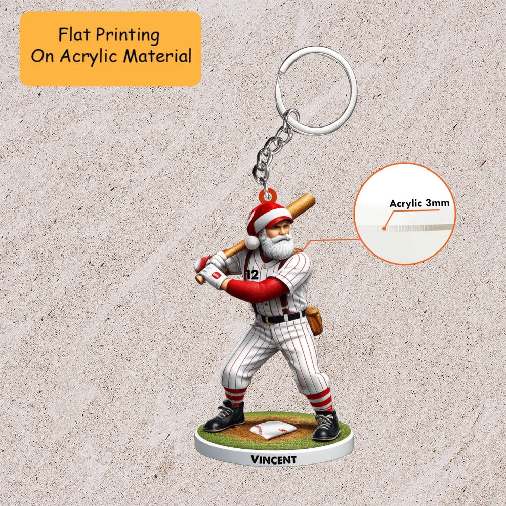 Personalized Baseball Christmas Ornament, Christmas Baseball Santa Pose, Custom Ornament Christmas Gift, Keychain Baseball, Car Ornament Baseball