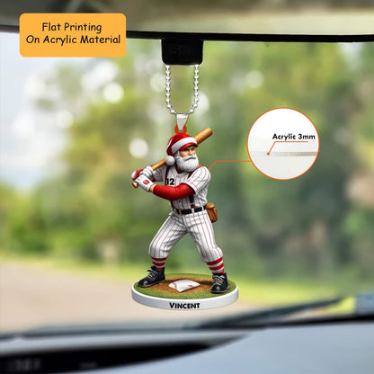 Personalized Baseball Christmas Ornament, Christmas Baseball Santa Pose, Custom Ornament Christmas Gift, Keychain Baseball, Car Ornament Baseball