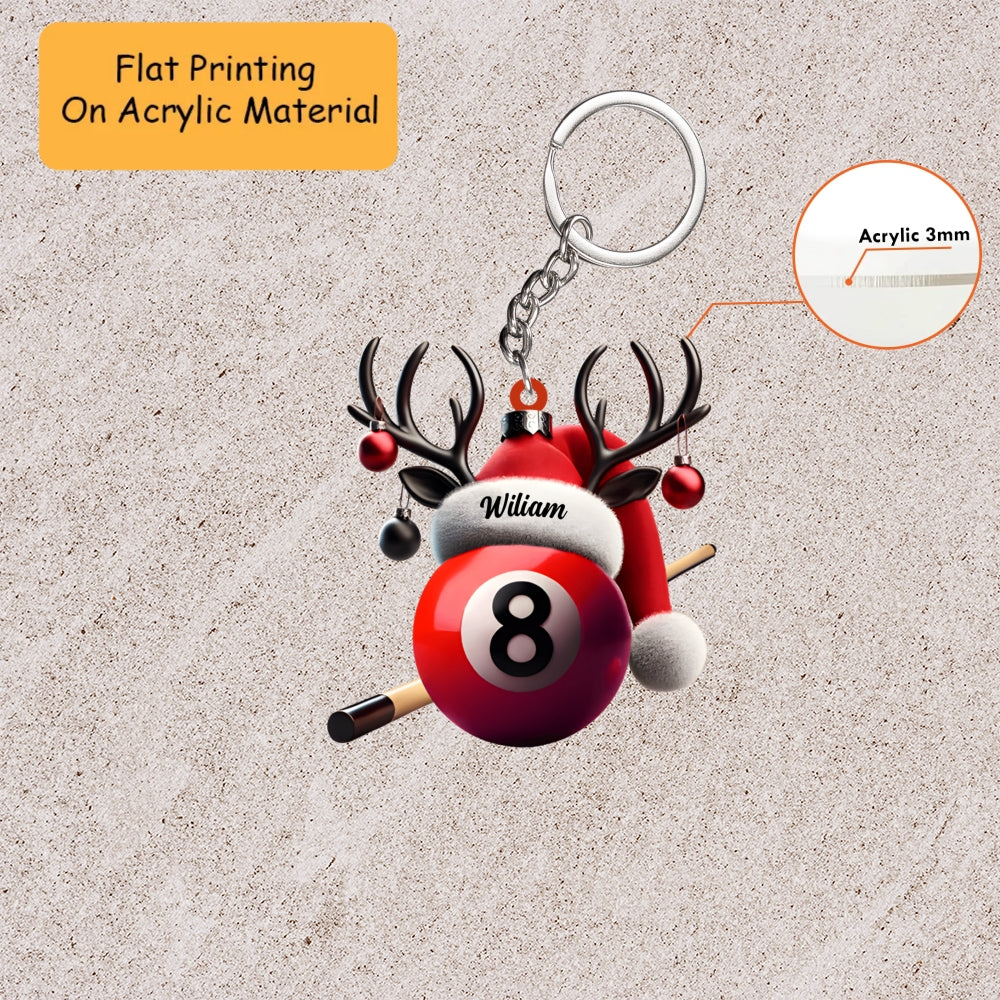 Personalized Billiards Christmas Ornament, Pool Ball With Reindeer Antlers, Custom Ornament Christmas Gift, Keychain Bowling, Car Ornament Bowling