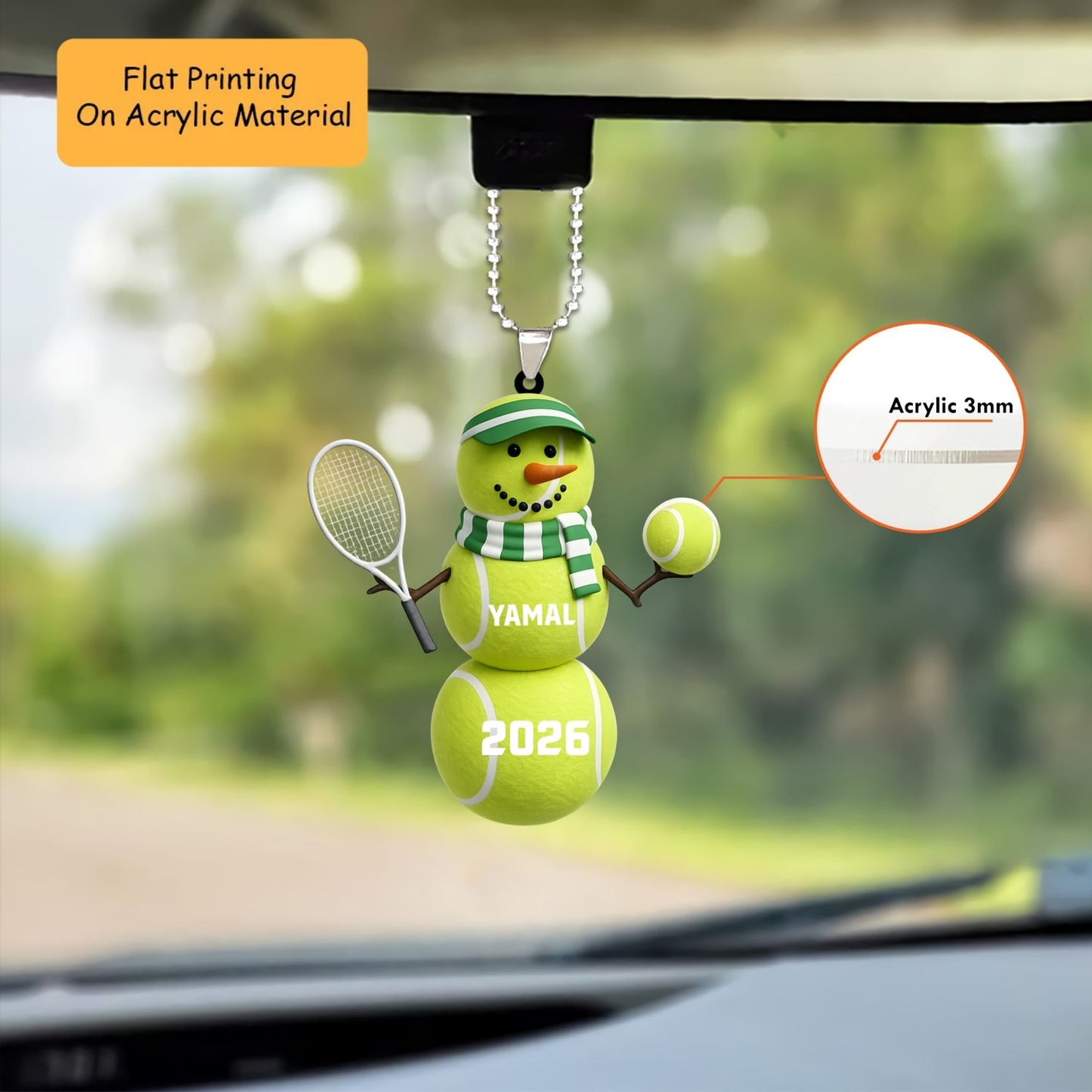 Personalized Tennis Christmas Ornament, Tennis Ball Snowman With Racket, Custom Ornament Christmas Gift, Keychain Bowling, Car Ornament Bowling