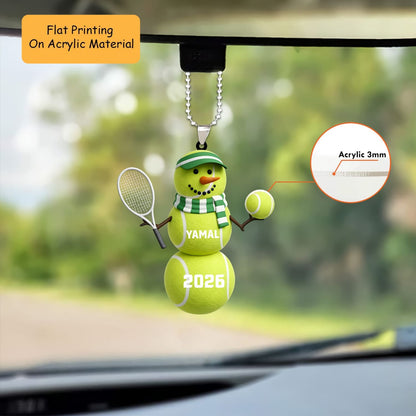 Personalized Tennis Christmas Ornament, Tennis Ball Snowman With Racket, Custom Ornament Christmas Gift, Keychain Bowling, Car Ornament Bowling