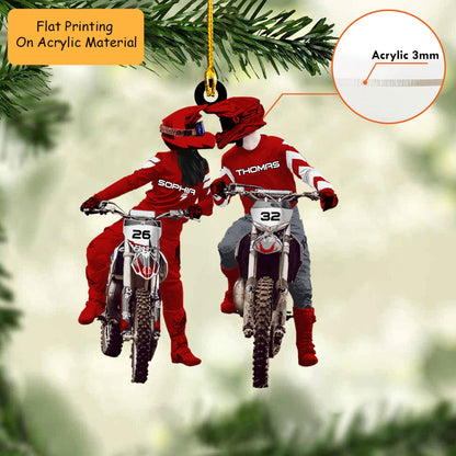 Personalized Couples Motocross Partners Flat Acrylic Ornament, Meaningful Ornament Gifts For Motocross Partners. Couples