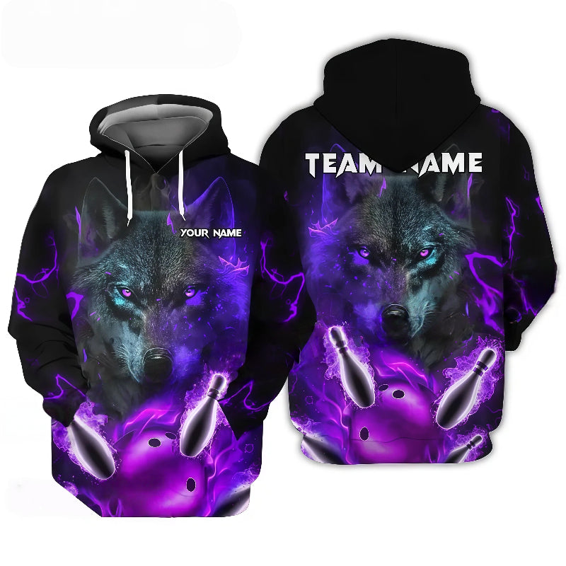 Wolf Graphic Purple Lightning Hoodie
