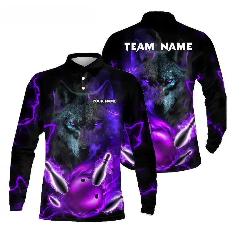 Wolf Graphic Purple Lightning Long Polo Shirt